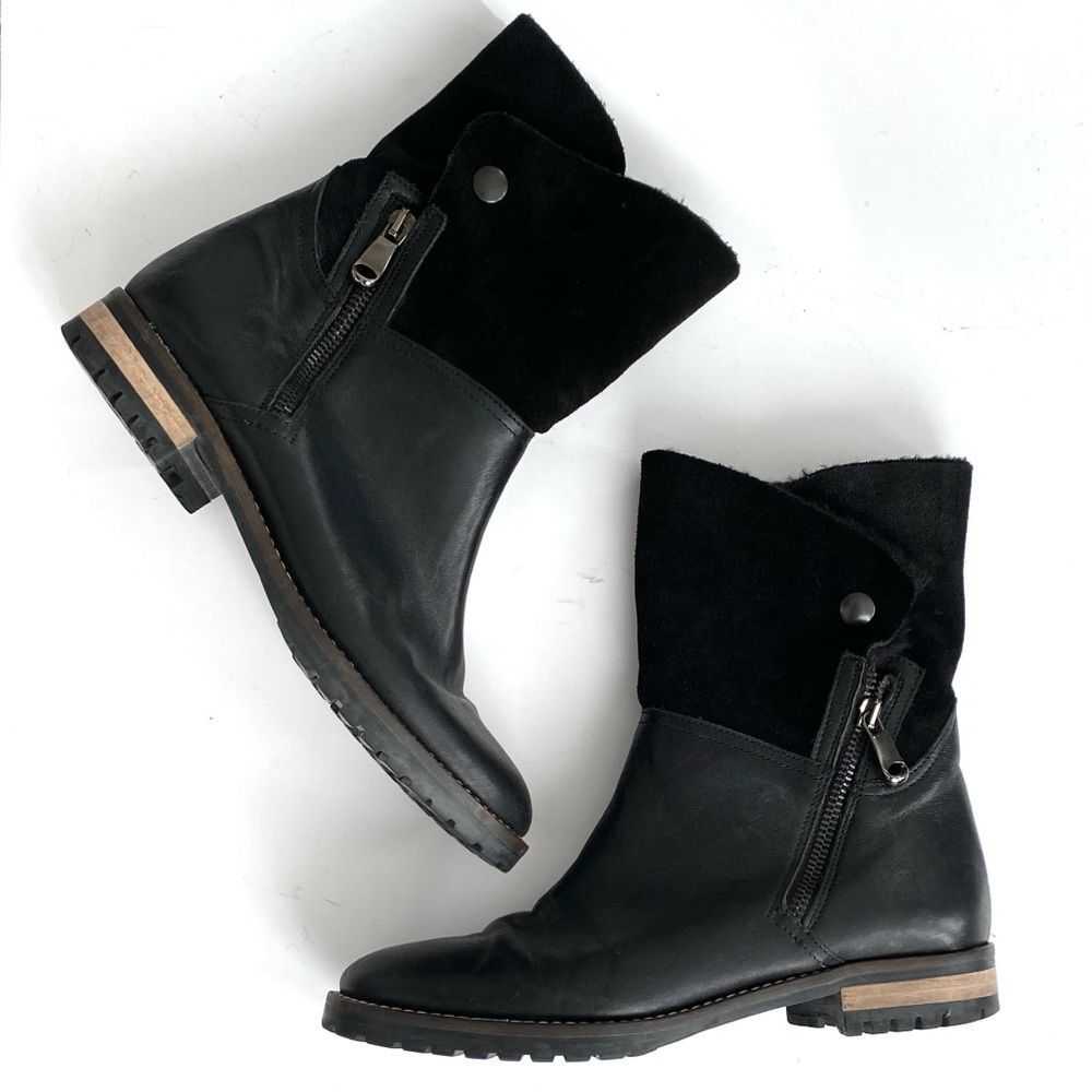 Fabianelli Black Leather Sheering Moto Italy Boots Sz 8 Two Ways Laganlook NWT